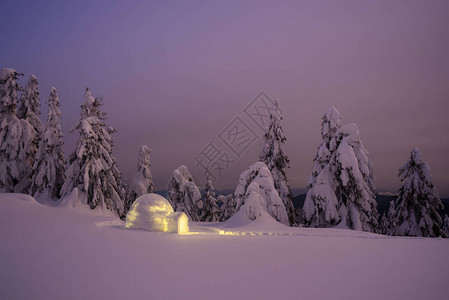 梦幻的冬季仙境与雪夜景图片