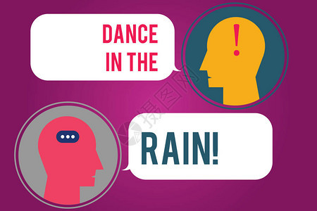 显示在雨中跳舞的文字符号概念照片享受雨天幼稚的活动快乐跳舞信使室与聊天头语音气泡图片