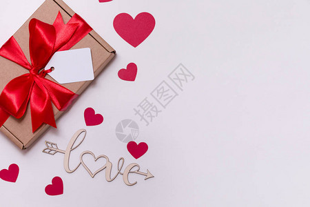 情人节浪漫无缝的白色背景礼品标签弓现成爱情心爱hearts图片