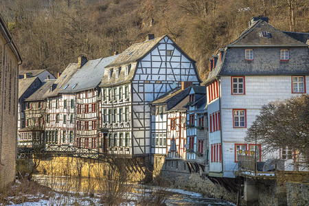 德国MonschauEifel村真实的Fachwerk图片