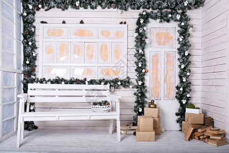 装饰门廊圣诞节装饰品以白色图片
