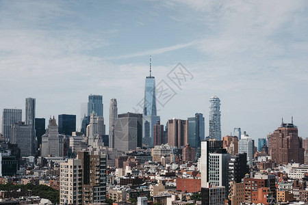 纽约天线和景点在晴朗的阳光明媚的日子空中观察纽约是世界上访问量最图片