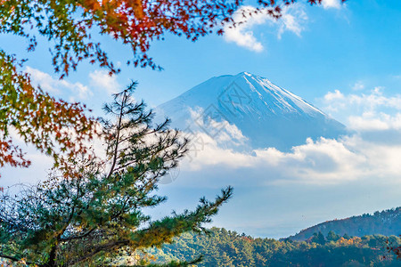 日本Yamarashi湖周围的山地风景美丽背景图片