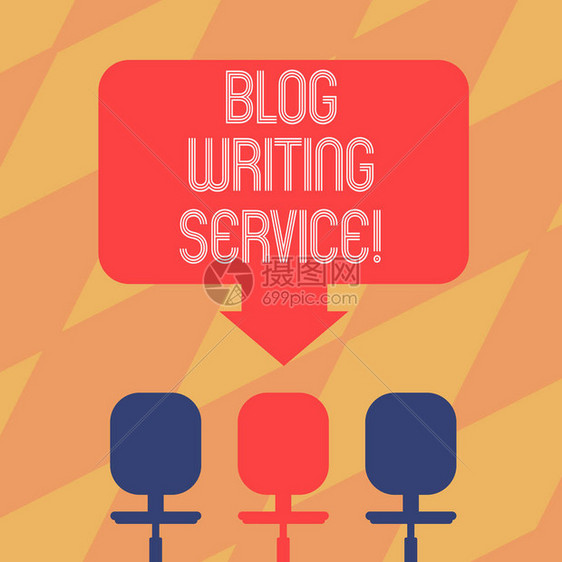 显示博客写作服务的文字符号概念照片为企业创建高质量的博客内容空白间彩色箭头指向三把图片