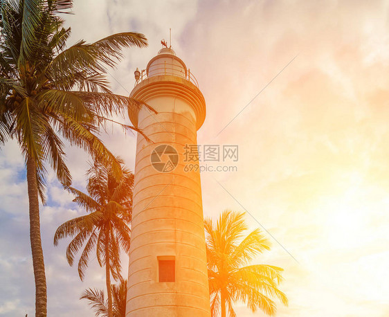 斯里兰卡灯塔加洛堡太阳塔带有阳台和灯图片