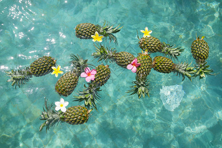 在水中漂浮的菠萝暑假图片