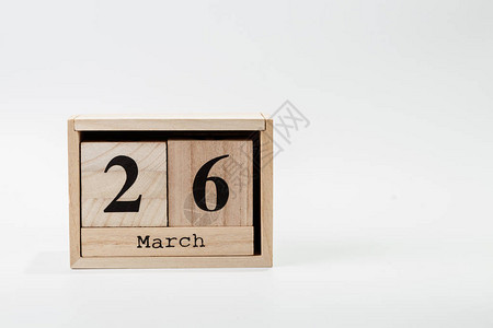 木制日历3月26日在背景图片