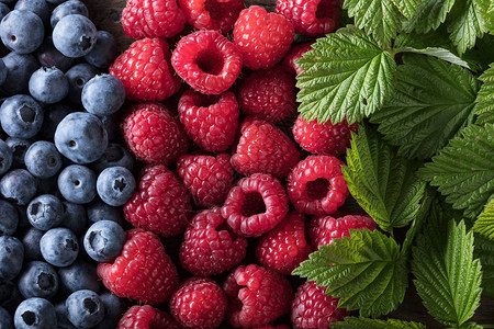 蓝莓和草莓背景Topview图片
