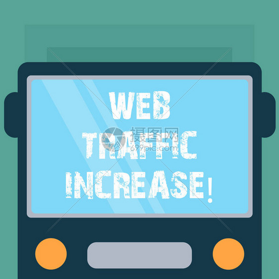 概念手写显示Web流量增加展示访问网站的用户数量增长的商业照片绘制的带有窗盾反射的巴士平面前视图图片