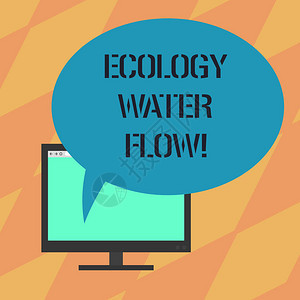 显示生态水流的文本符号用于分析水载计算机监测仪Blank屏幕与Oval颜色语言泡在水中的数量时间和质量的图片