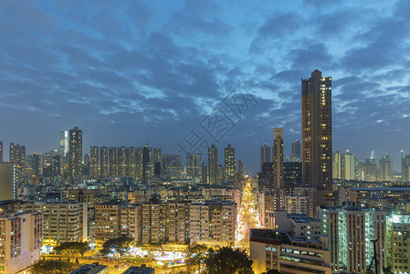 黄昏的香港城市天际线图片