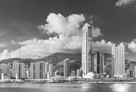 香港城市的天际线和港口图片