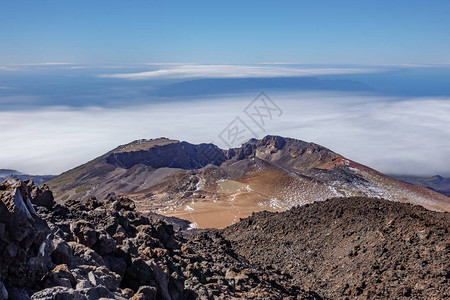 由于在特内里夫州铁德公园PicoViejo火山坑后长期图片