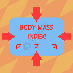 显示体重指数的文字符号概念照片值源自空白矩形四边指向内照片的单个箭头图片