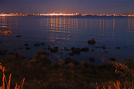 东方明珠剪影爱沙尼亚塔林市夜间波罗的海和远背景