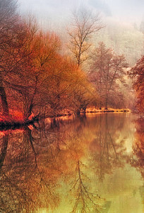 美术河畔田园诗般的宁静和谐平静朦胧的冬日夕阳图片