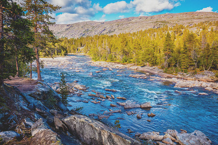 崎岖的山区河流挪威美丽的大自然图片