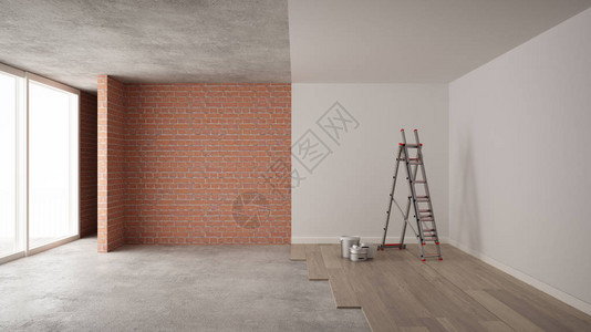 装修重组过程维修和壁画建筑理念砖墙和彩绘墙镶木地板墙壁铺设和覆盖图片