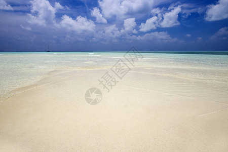 热带岛屿和环礁海洋纯绿海白珊瑚沙和蓝色环礁多彩背景图片