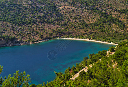 东北虎林园希腊中西部希奥斯岛的艾琳达海滩背景