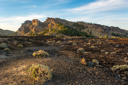 具有许多有趣的火山活动形式的景色图片