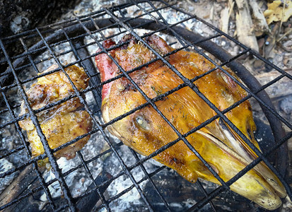 鸭头烤在火炉上图片
