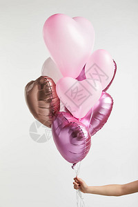 白色隔离的心形粉色空气球女背景图片