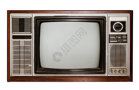 旧式电视在白色上隔离图片