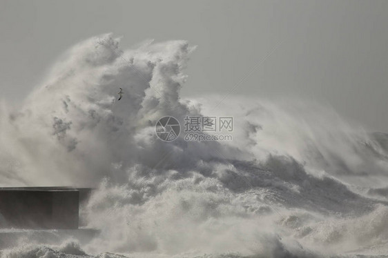 杜罗河口海码头在暴风雨中但阳图片