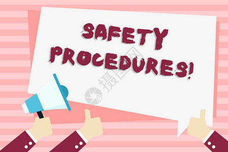 手写文本安全程序概念照片遵循工作场所安全的规则和规定手持扩音器和其他两个用文本气背景图片