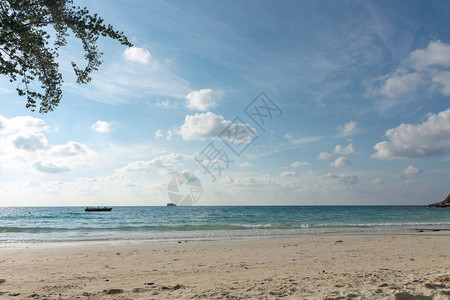 蓝天背景的热带海滩和海洋图片