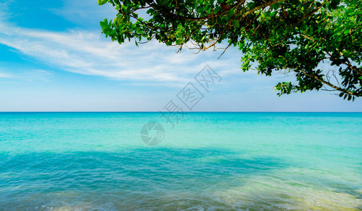 美丽的热带天堂海滩背景夏日风情暑假时间背景海浪平静宁静和放松的场景翡翠绿的海水和蓝天图片