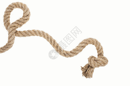 厚黄麻和棕色的绳子白图片