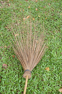 草地上的干椰子棒笤帚图片