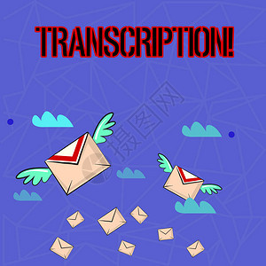 显示转录的书写笔记转录文字本语音彩色航空信封和其中两个带翅膀的书面或印刷过图片