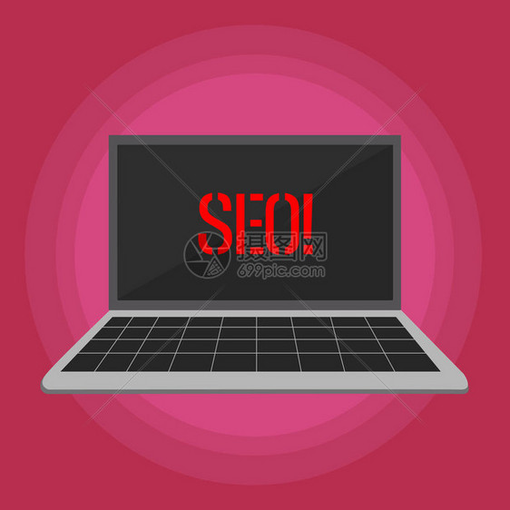 显示Seo的文本符号商业照片文本搜索引擎优化在线营销渠道增加了带有网格设计键盘和柔背景上的空白黑屏图片