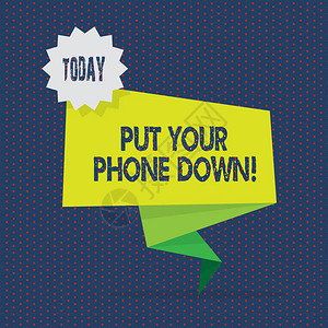 概念手写显示放下你的手机概念意义结束电话连接说再见来电者两色调绿色折叠背横幅背景图片