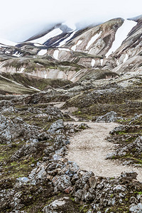 Landmannalaugar在冰岛北欧洲高地的超现实自然风光景观美丽多彩的地形以夏季徒步探险和户图片