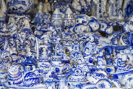 俄罗斯格热尔Gzhel俄罗斯民间陶瓷工艺和生产瓷器以及一种俄图片