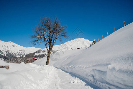 大雪后可通行的道路背景图片