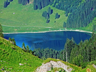 位于瑞士圣加仑州莱茵河谷Alviergrupppe和Grabs定居点上方的阿尔维格鲁普斯山脉高山Voralpsee湖瑞图片