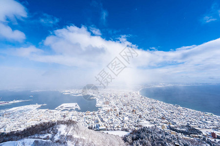 从函馆山欣赏美丽的风景和城市景观图片