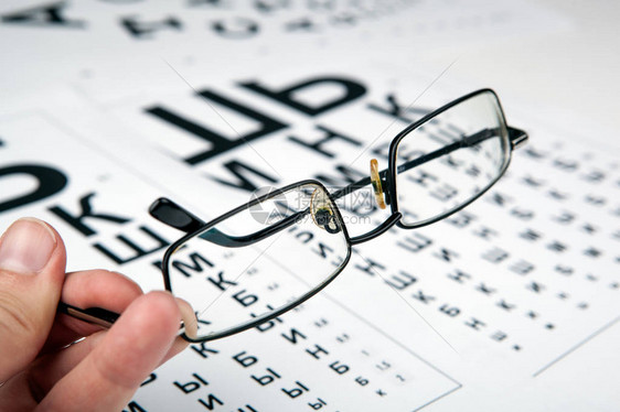 表格上带有字体的眼视镜用于确定图片
