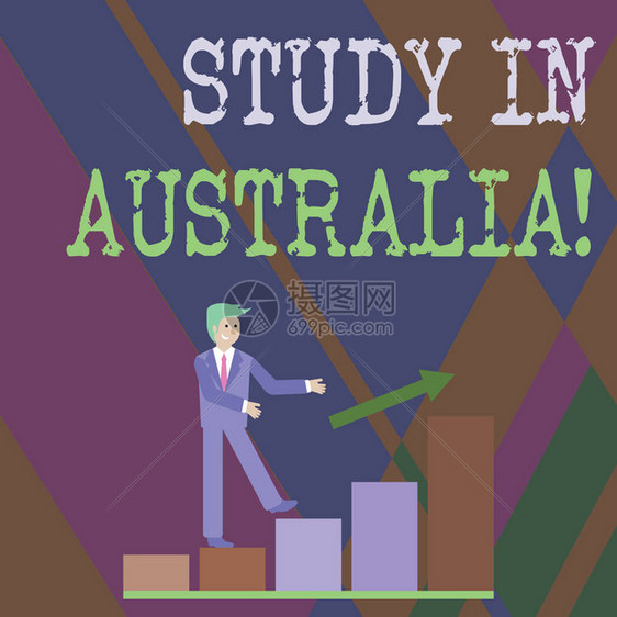 写笔记显示在澳大利亚学习进入外国订单的商业概念完成你的学业微笑商人攀登条形图图片