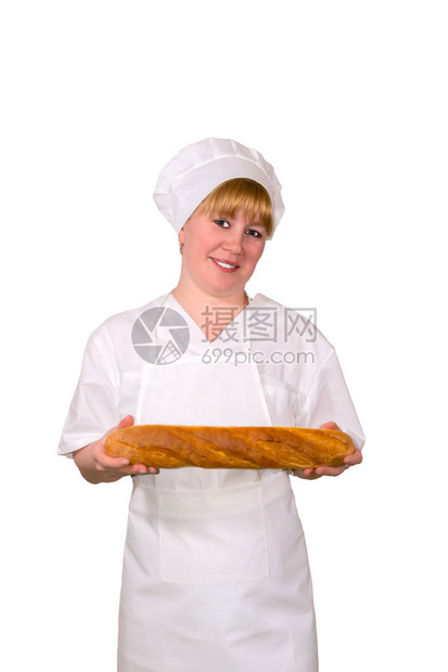 女面包师在白色图片