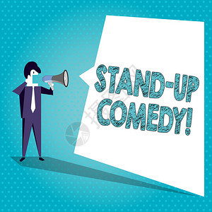 显示站立喜剧的文字符号喜剧演员在现场观众面前表演的商业照片图片