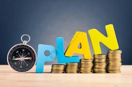 金融规划概念字词Plan和在美丽的回动梯度背景上木图片