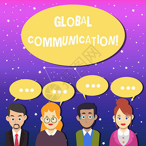 显示全球通信的书写笔记用三点语音气泡连接和动员跨地理集团的商务人图片