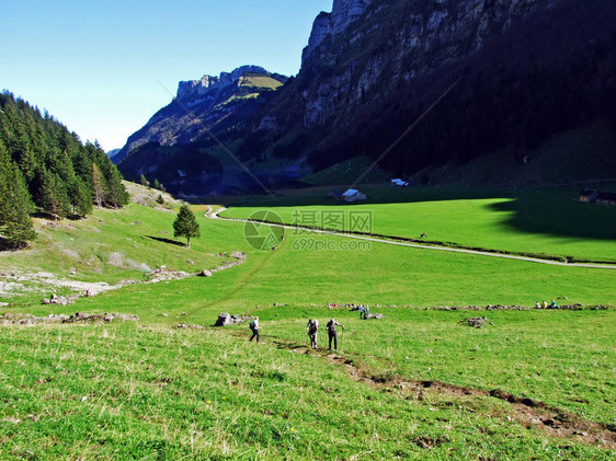 阿尔卑斯山牧场谷Alpsee位于Alpstein山脉和Appenzellerland地区瑞士内阿彭策尔图片