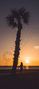 孕妇在西班牙阿尔梅里亚Almerimar的棕榈树旁抚摸其肚图片